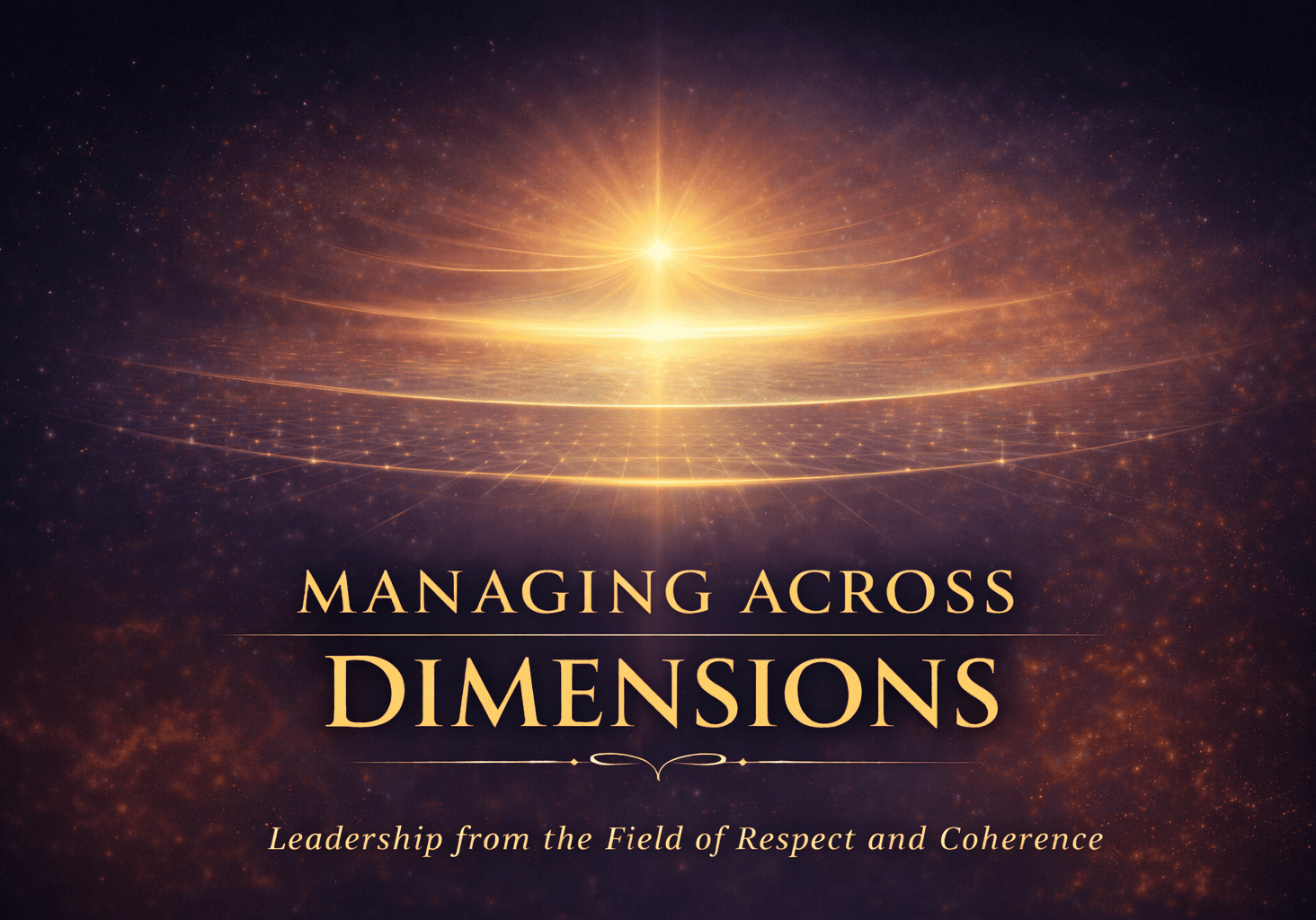 Book cover titled 'Managing Across Dimensions' with a glowing light design.